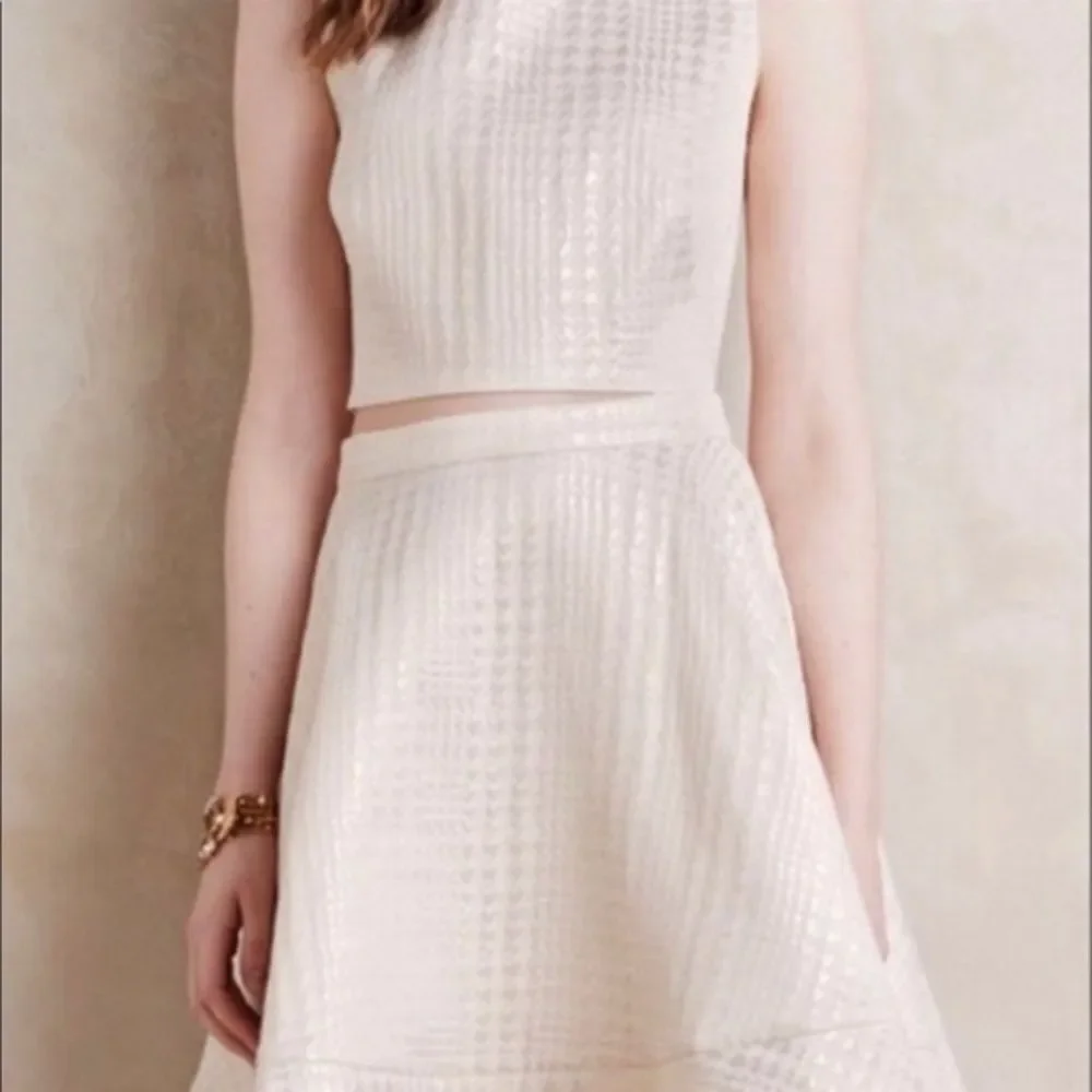 Erin Fetherston Nellie Houndstooth A-Line Cream Metallic Midi Skirt Size 12 - Picture 6 of 7